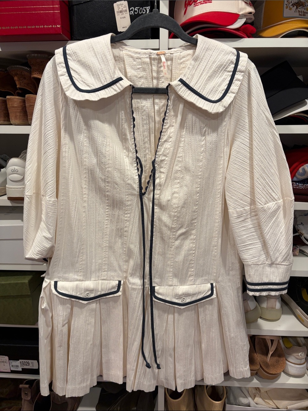 Free People Cream Mini Dress with Navy Trim
